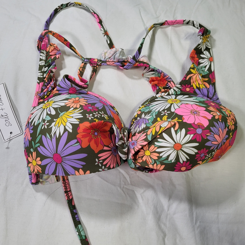 Salt + Cove Floral Bikini Top - Multicolor Womens Size XL New